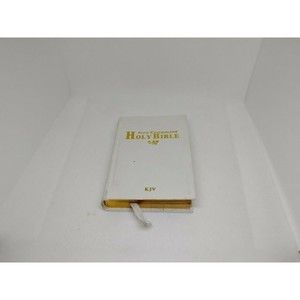 The Holy Bible KJV King James Version  White Leather Jesus Words In Red.